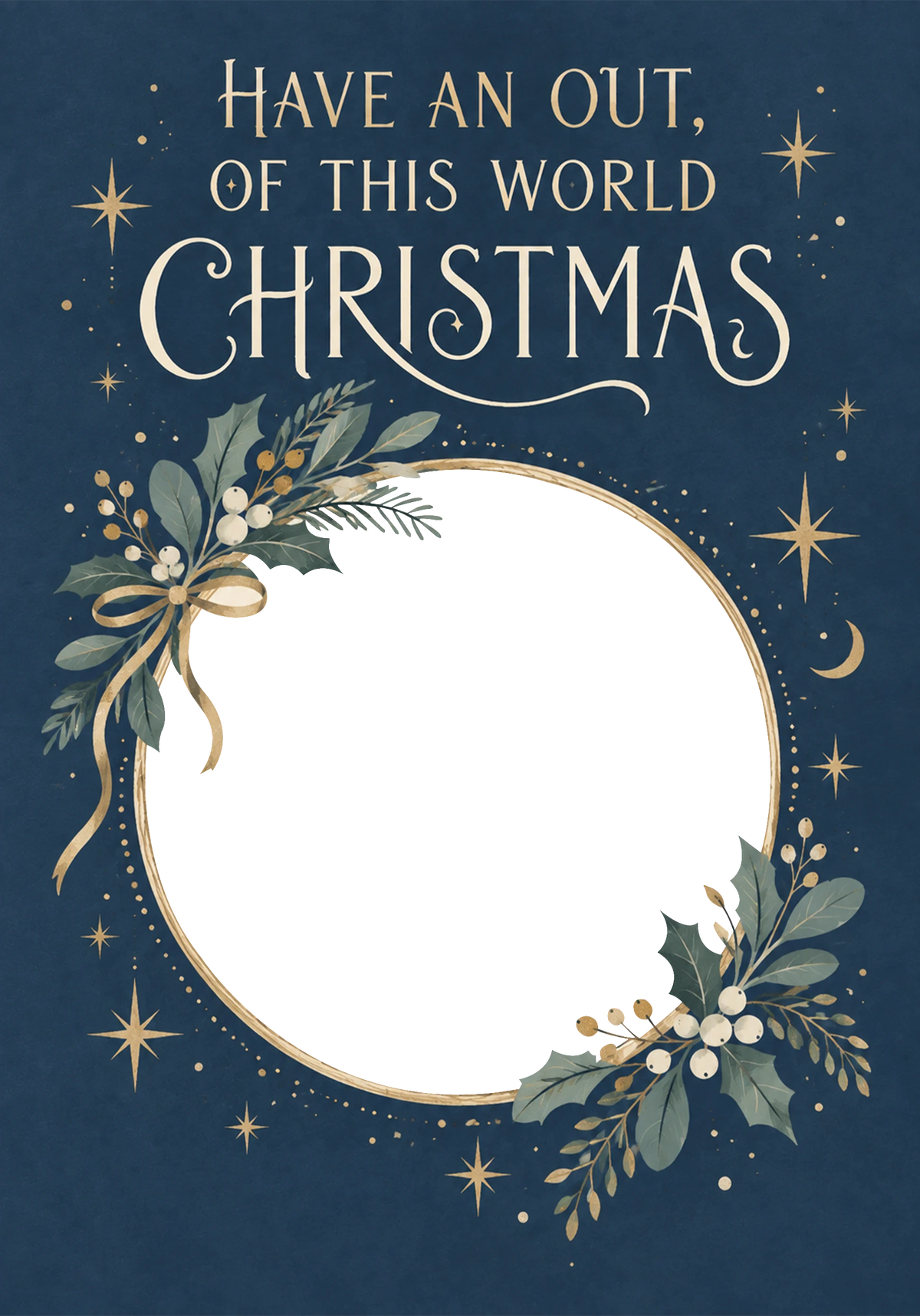Out of This World Navy Floral Photo Upload Christmas Card for Her