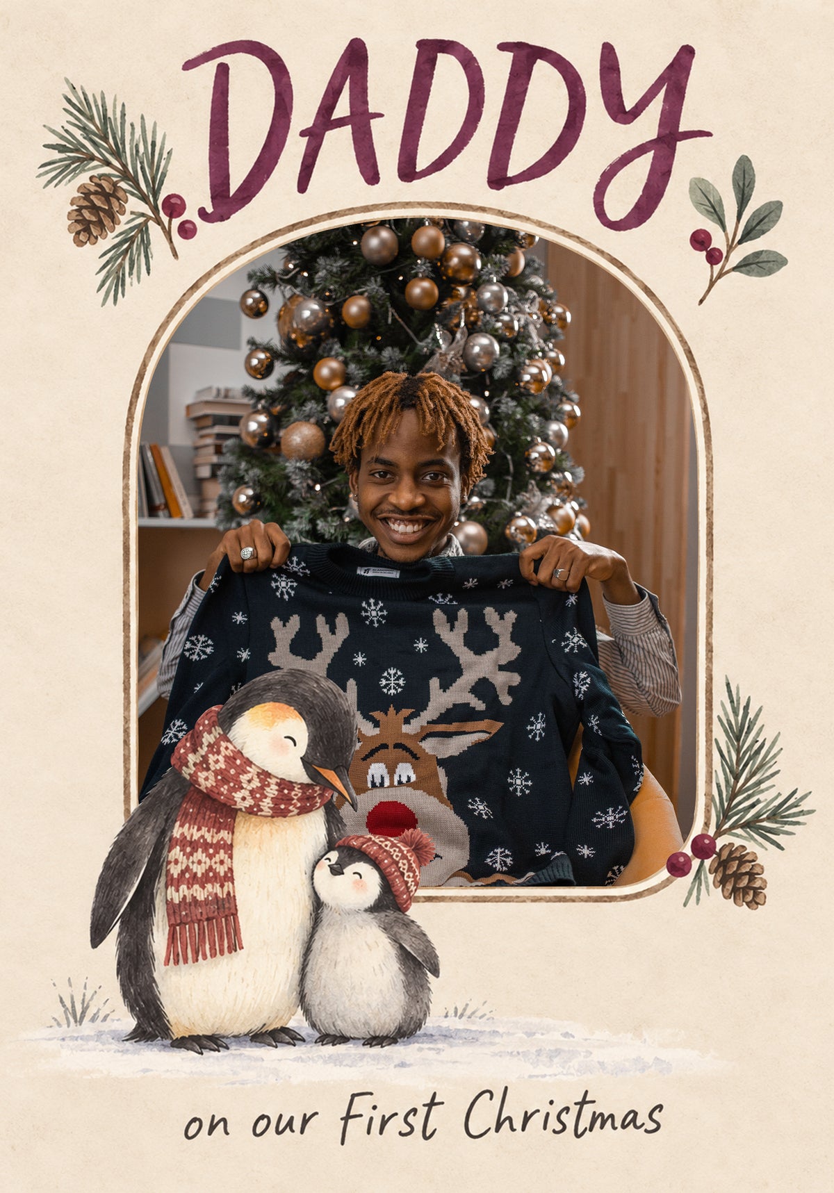 Daddy Penguins First Christmas Photo Upload Christmas Card for Him