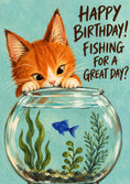 Load image into Gallery viewer, Funny Cat Peeking at Fishbowl Birthday Card

