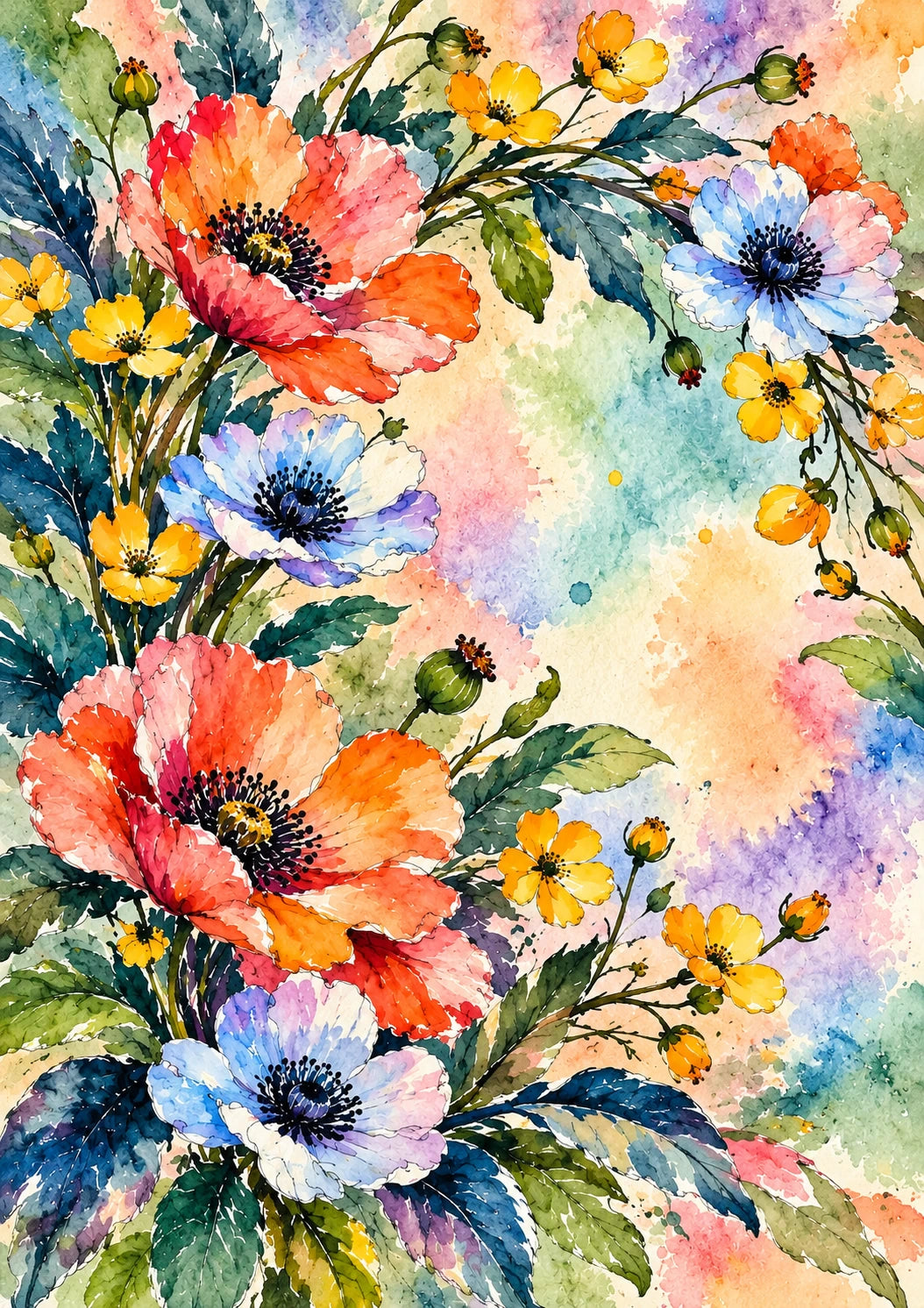 Vibrant Watercolour Floral Sympathy Card for Her