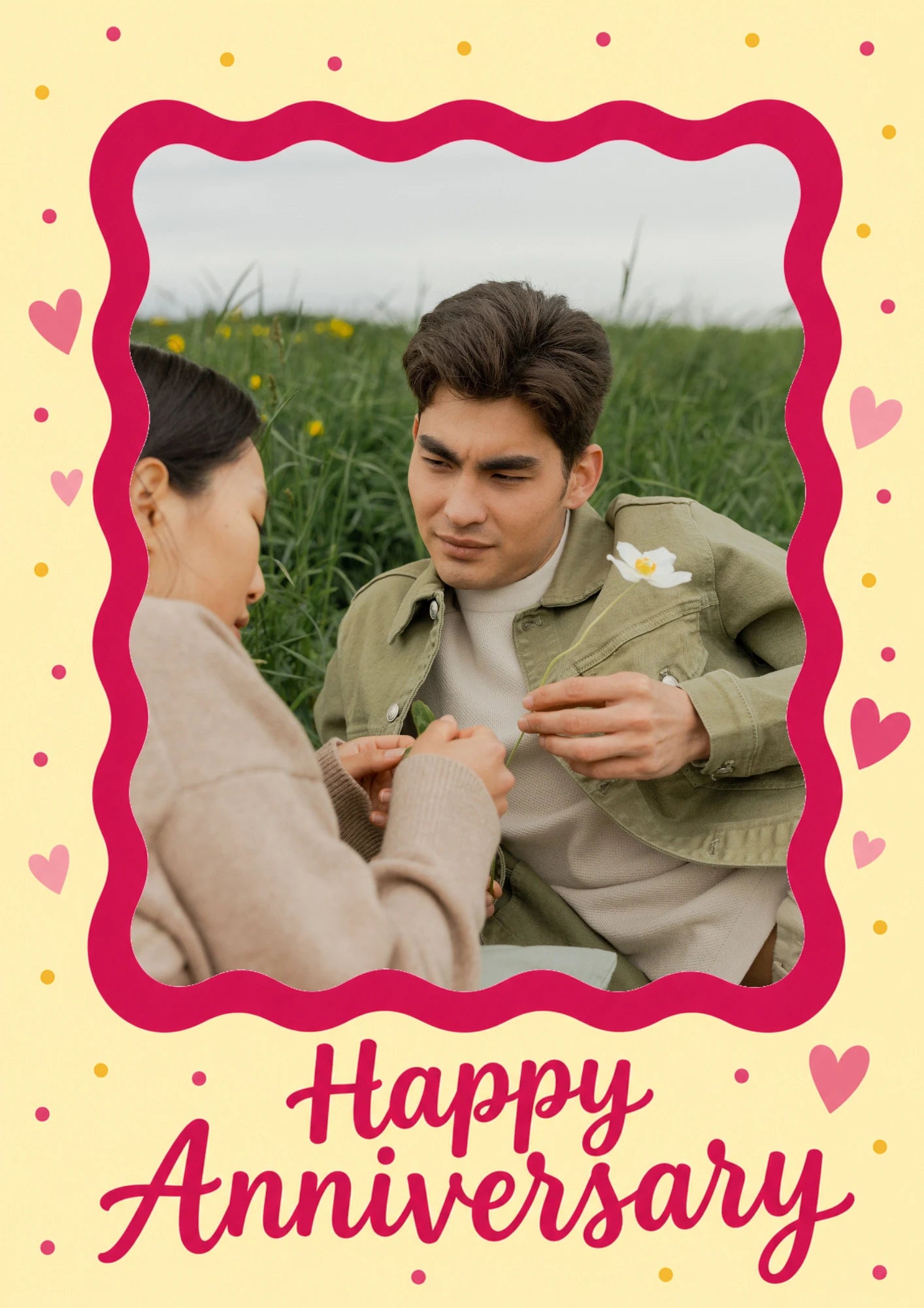 Sweet Hearts Yellow Photo Upload Anniversary Card