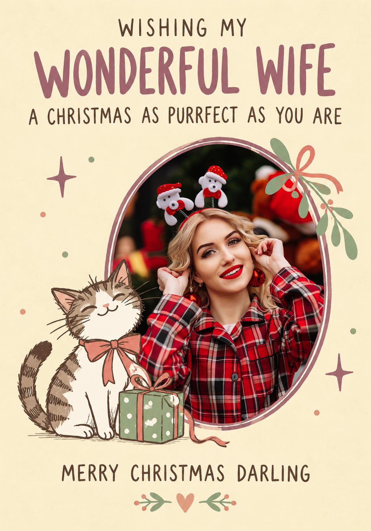 Purrfect Wife Cat Christmas Photo Upload Birthday Card for Her