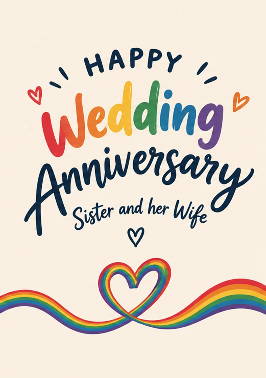 Rainbow Pride Heart Sister and Her Wife Anniversary Card