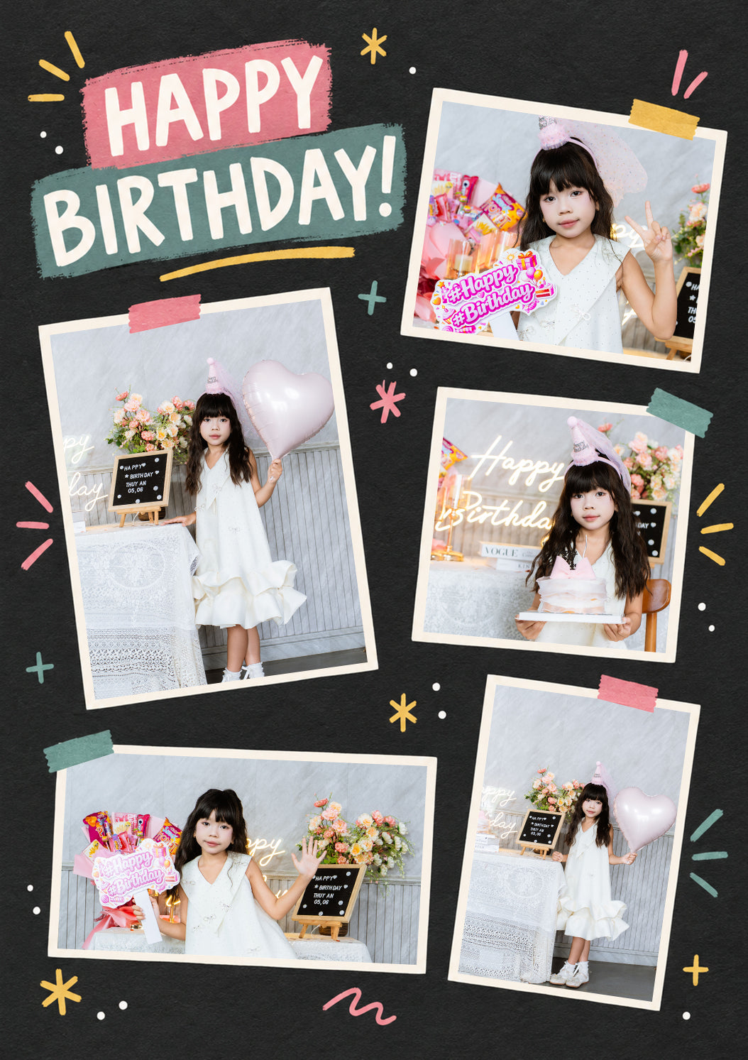 Happy Birthday Chalkboard Collage Photo Upload Birthday Card