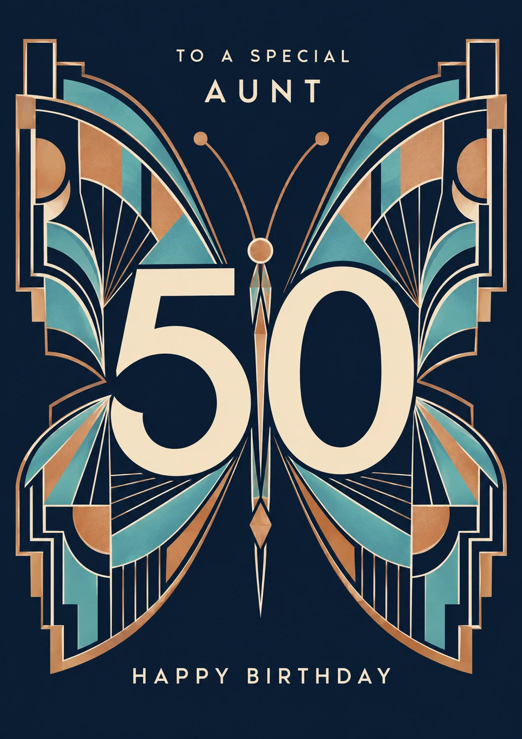 Art Deco Butterfly 50th Birthday Card for Her