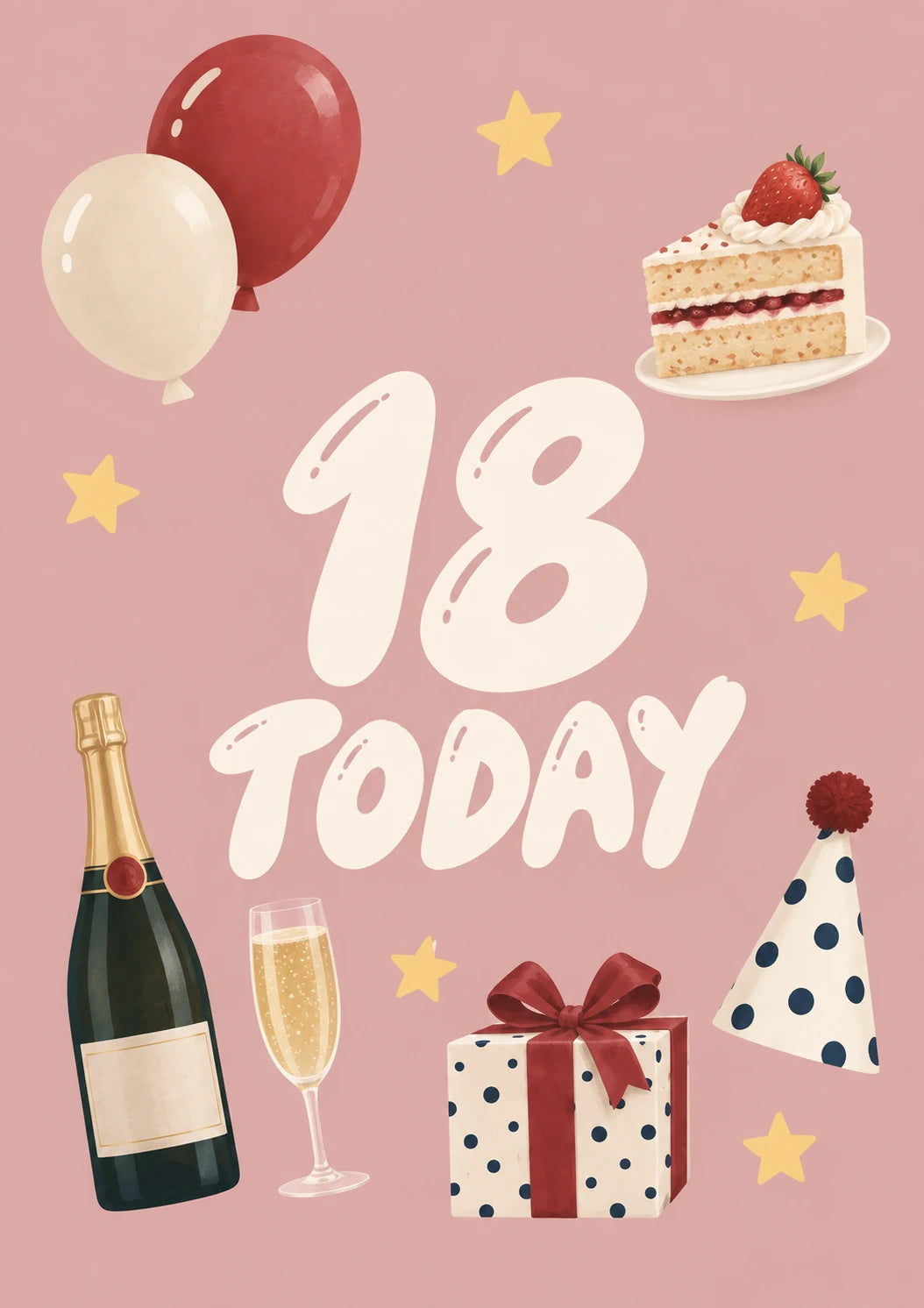 Champagne and Cake 18th Birthday Card for Her