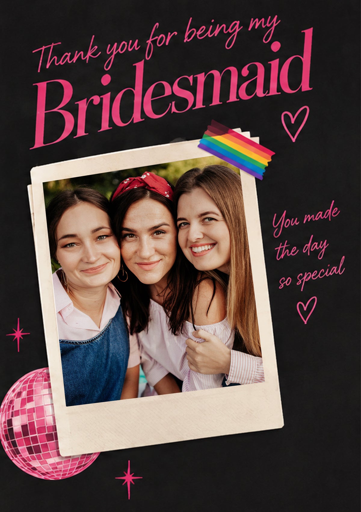 Thank You Bridesmaid Disco Ball Photo Upload Birthday Card for Her