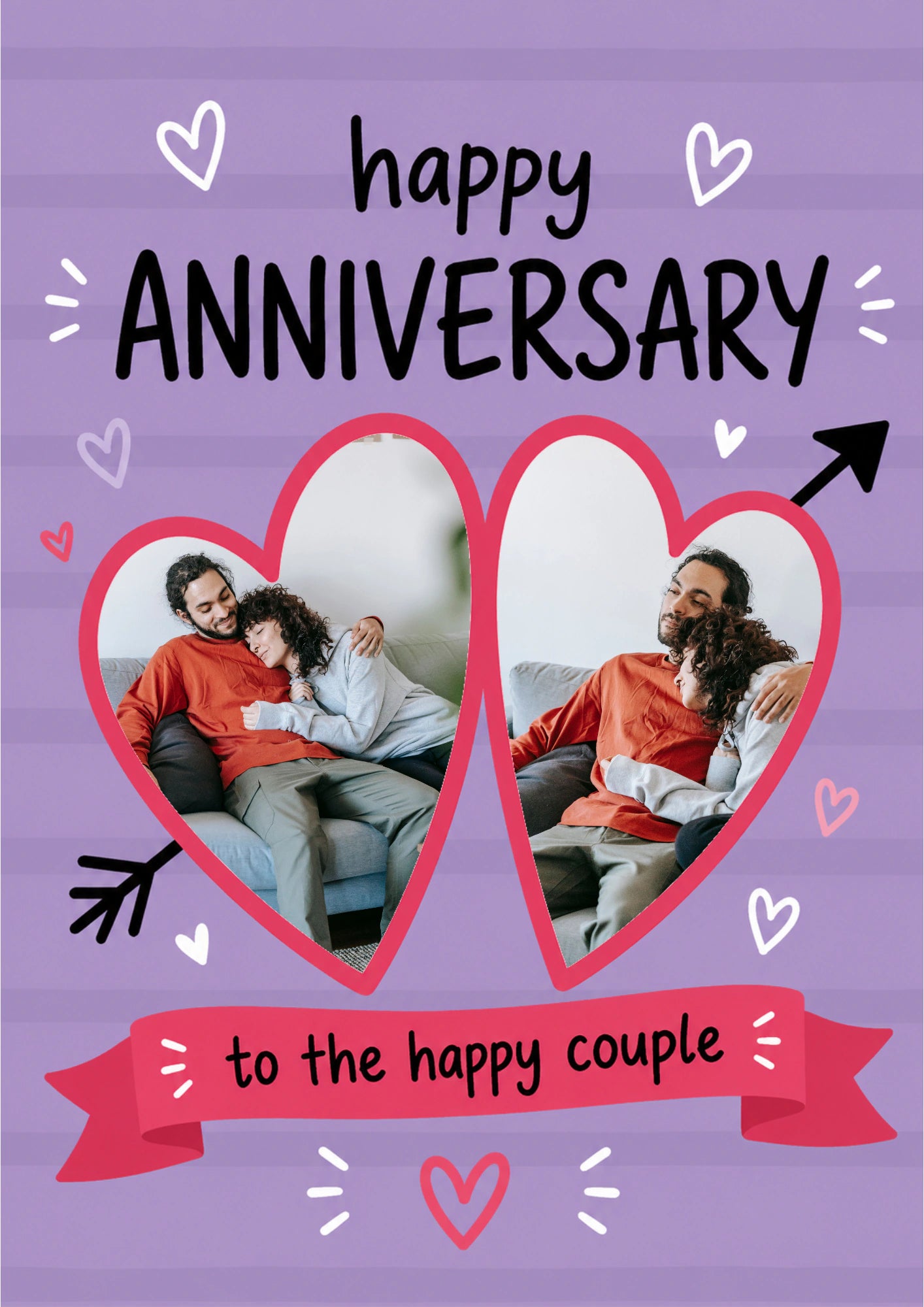 Happy Couple Heart Frames Photo Upload Anniversary Card