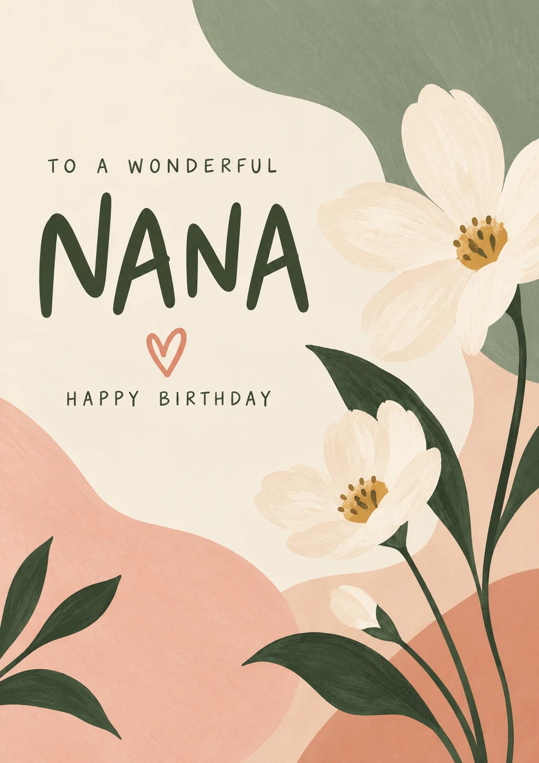 Botanical White Floral Nana Happy Birthday Card for Her