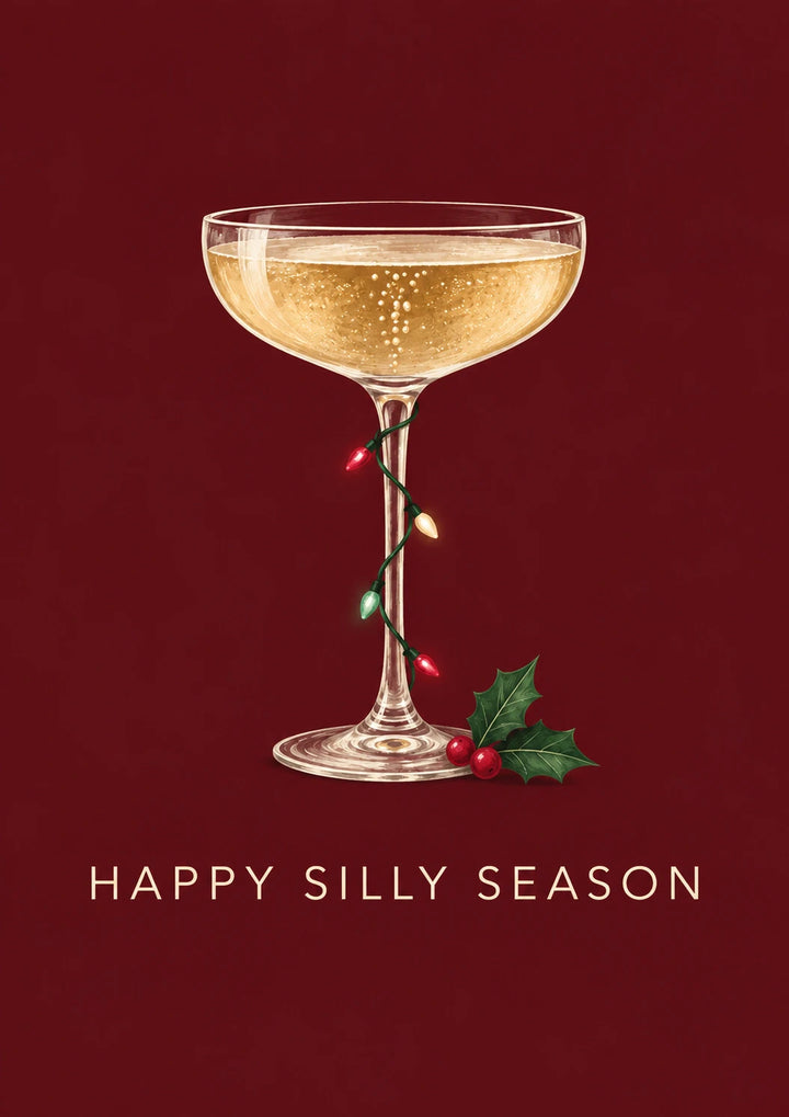 Funny Happy Silly Season Champagne Coupe Christmas Card for Her