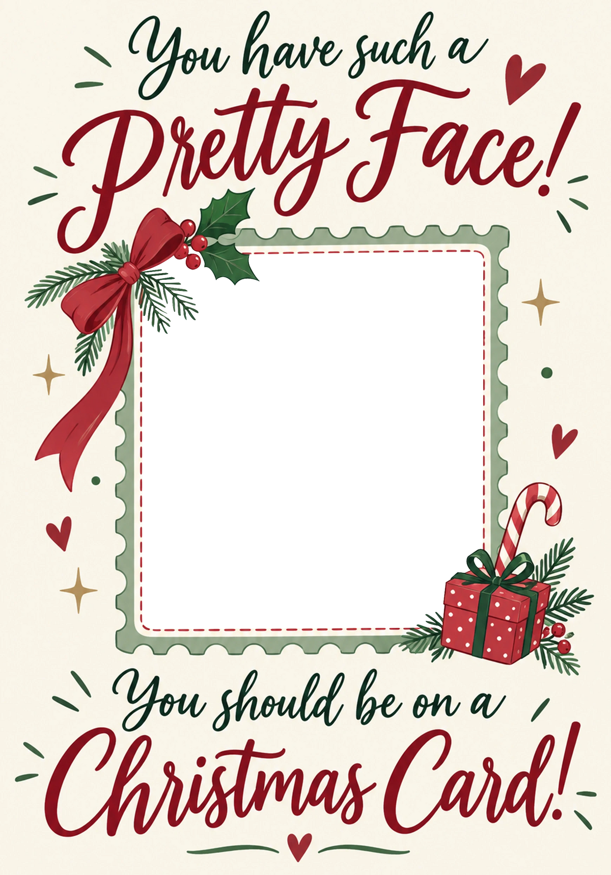 Funny Pretty Face Christmas Stamp Photo Upload Birthday Card