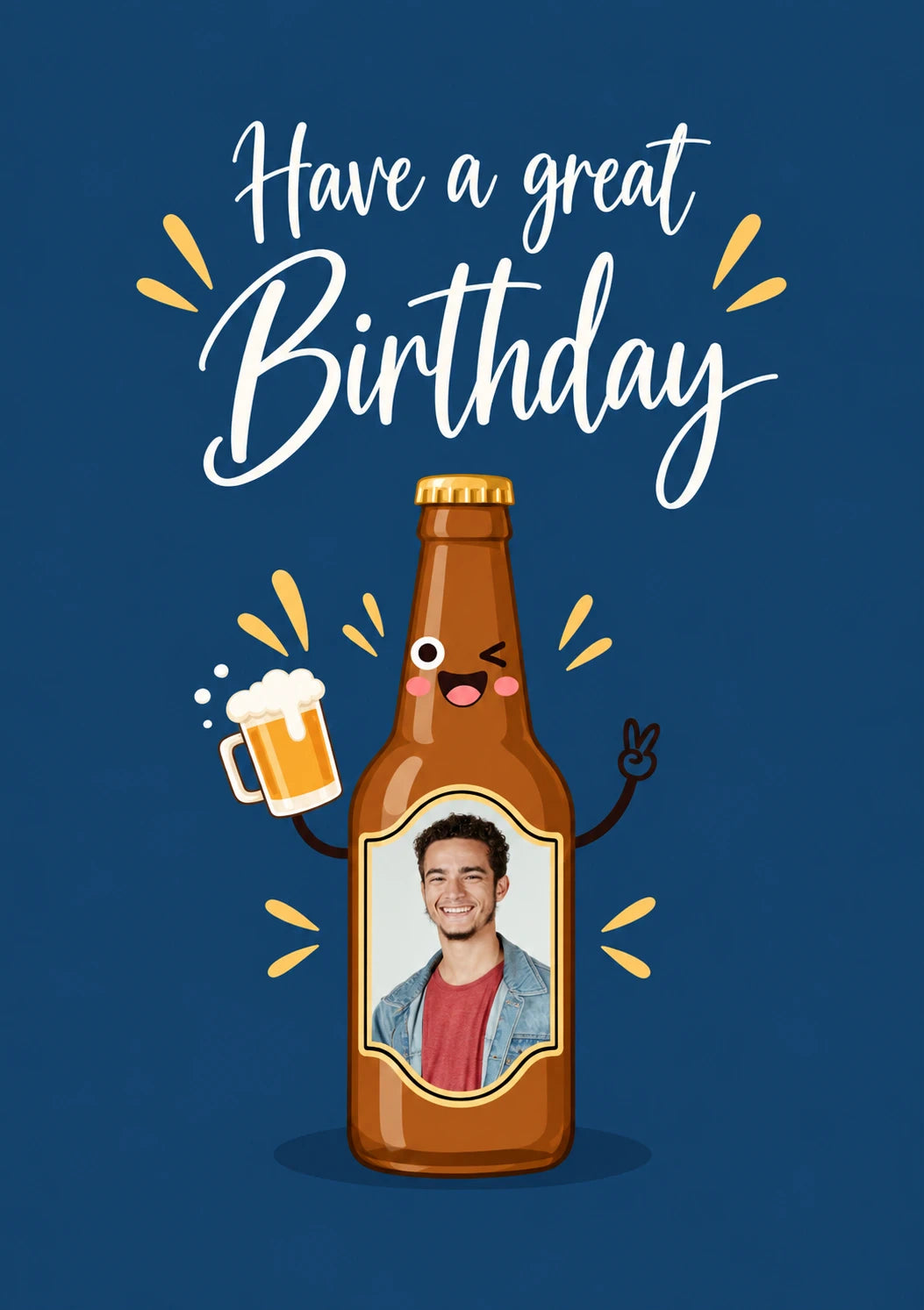 Funny Beer Bottle Photo Upload Birthday Card for Him