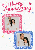 Load image into Gallery viewer, Colourful Hearts and Frames Photo Upload Anniversary Card
