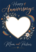 Load image into Gallery viewer, Navy Floral Heart LGBTQ+ Photo Upload Anniversary Card for Mum
