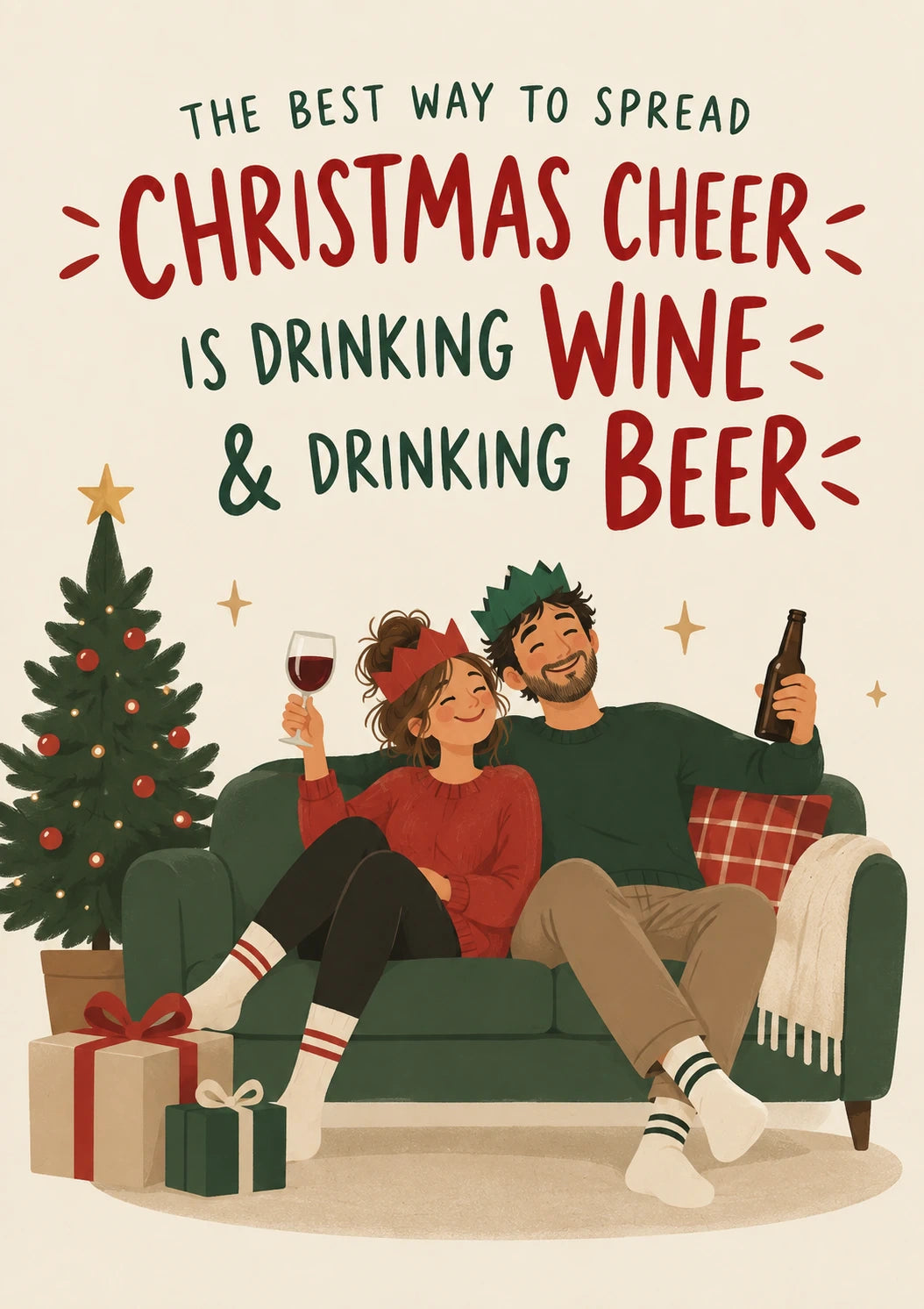 Funny Wine and Beer Christmas Cheer Card for Him