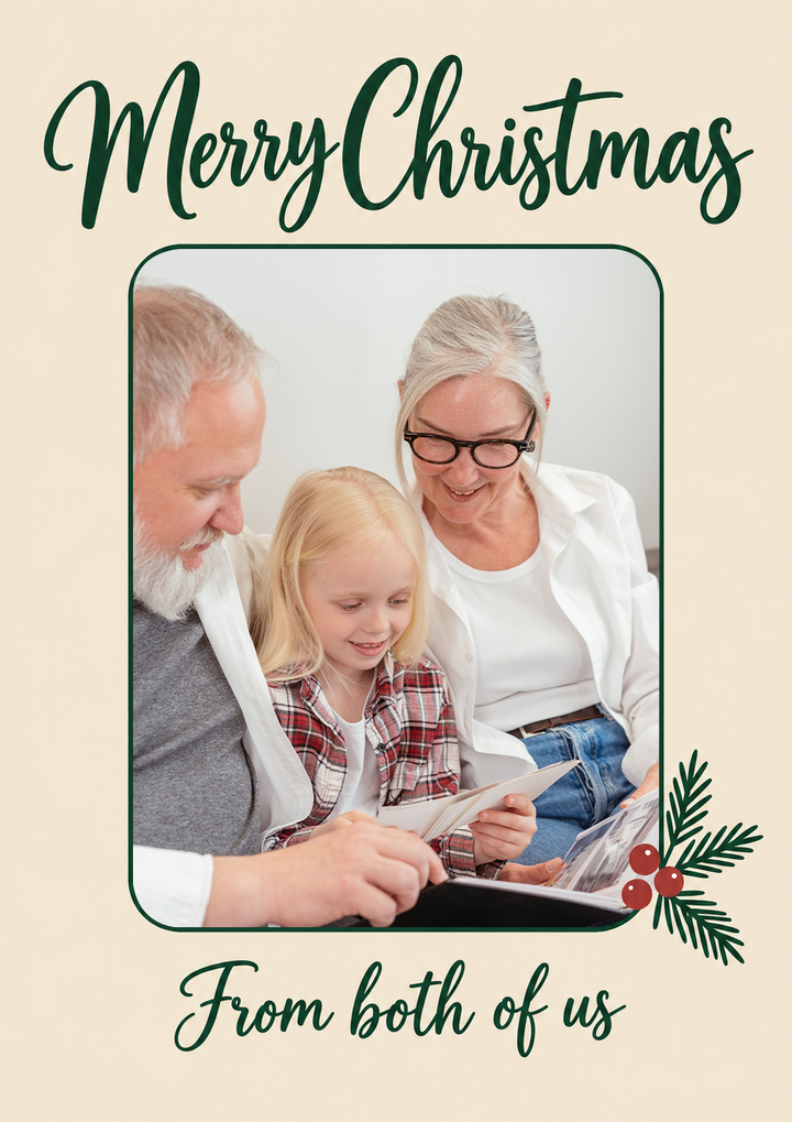 Holly Berries Photo Upload Christmas Card for Granddaughter