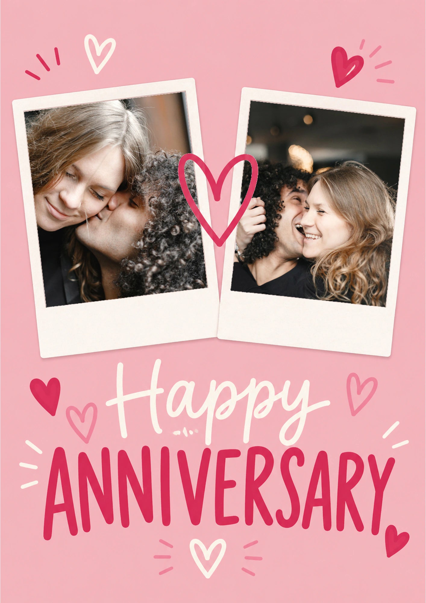 Pink Hearts Polaroid Duo Photo Upload Anniversary Card