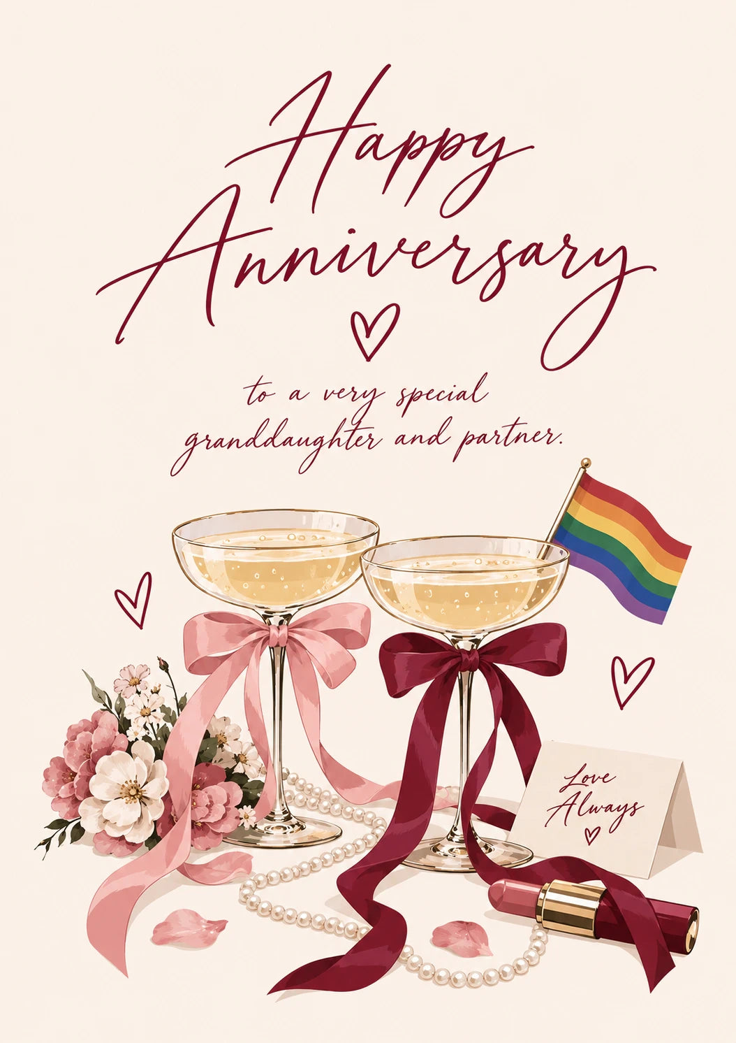 Rainbow Flag Champagne Coupes Anniversary Card for Her
