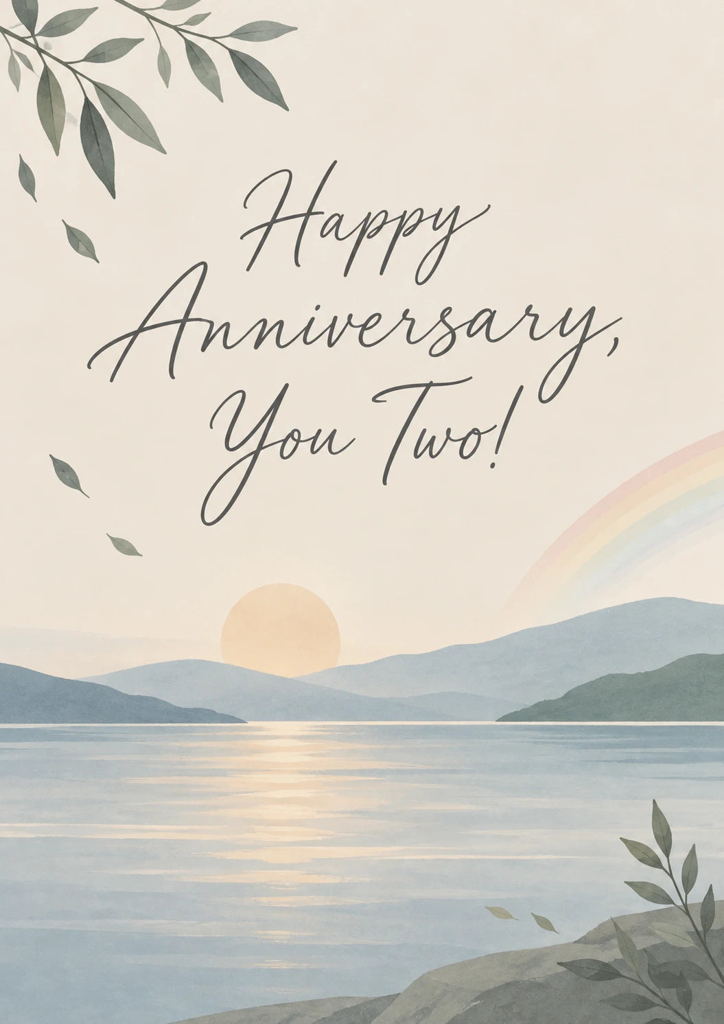 Scenic Lakeside Sunset Happy Anniversary Card for Couple