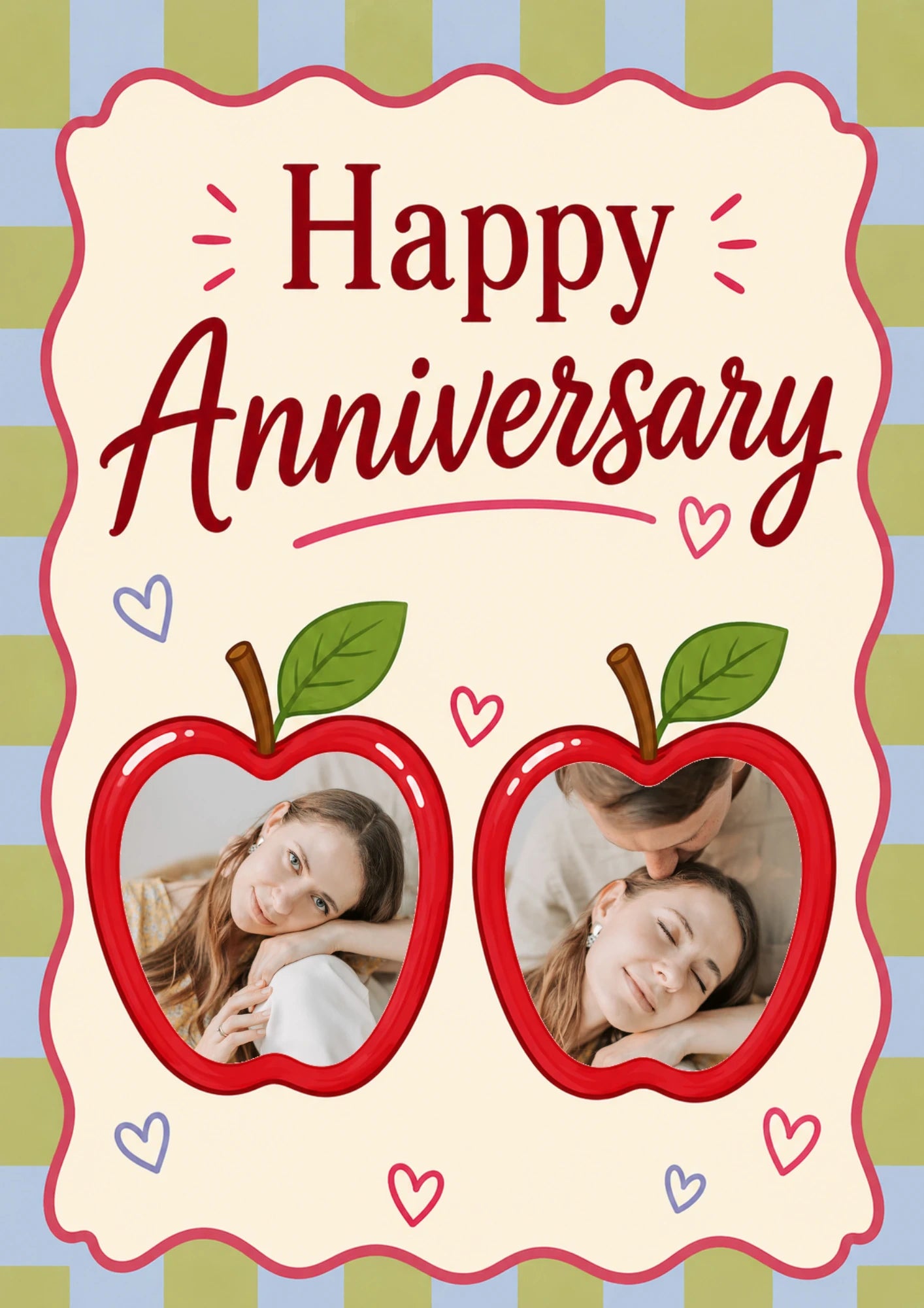 Sweet Red Apple Frames Photo Upload Anniversary Card for Her