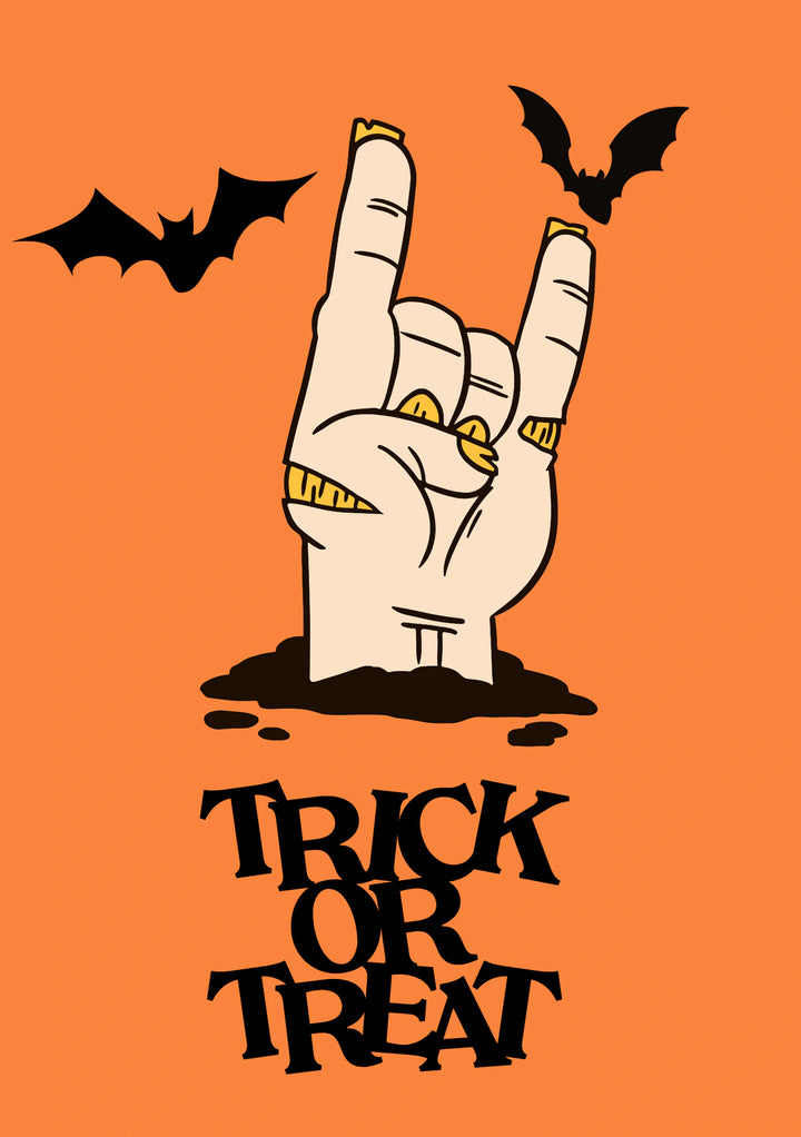 Zombie Hand Rock On Trick or Treat Halloween Card