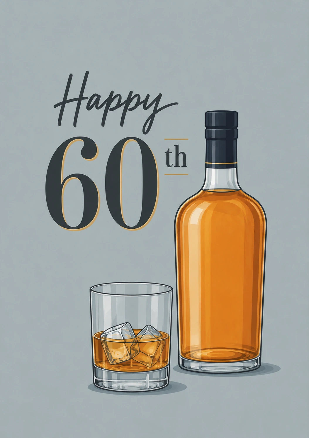 Whisky Bottle On The Rocks 60th Birthday Card for Him