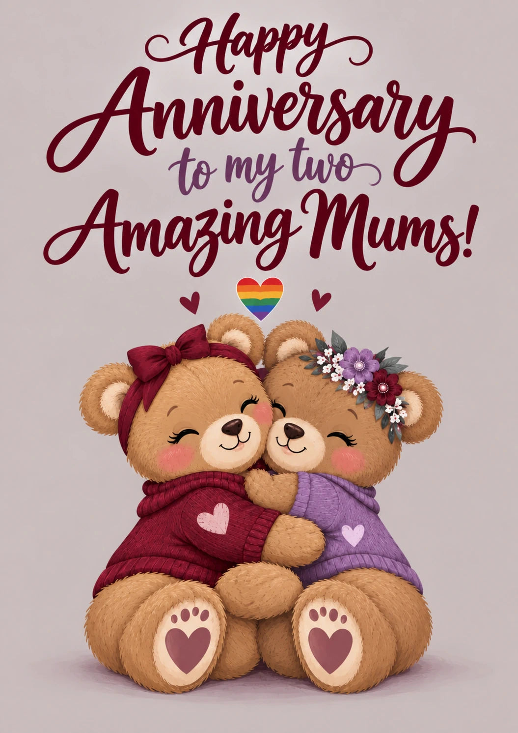 Two Mums Hugging Bears LGBTQ+ Anniversary Card