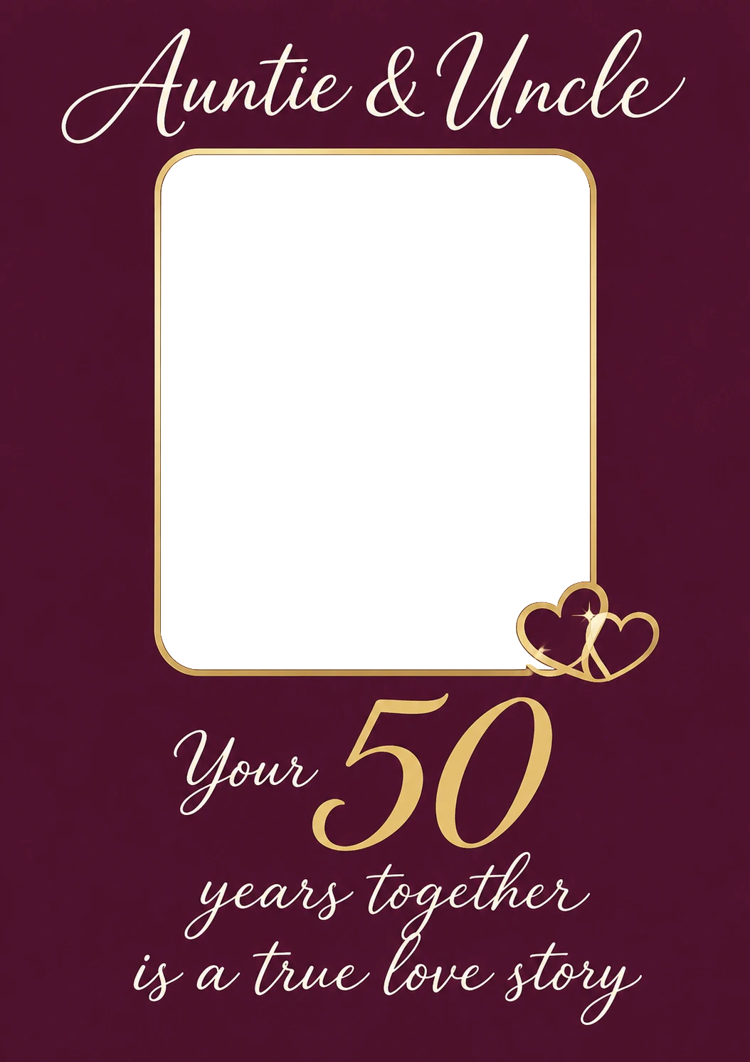 Auntie and Uncle Gold Hearts 1 Photo Upload 50th Anniversary Card