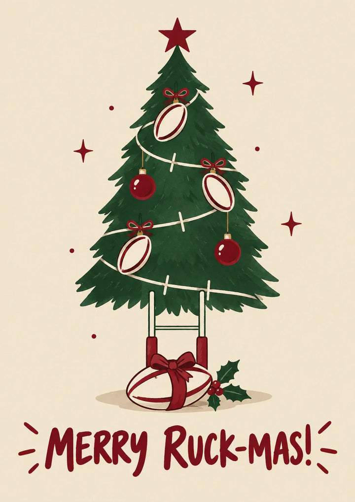 Funny Rugby Ball Christmas Tree Christmas Card for Him
