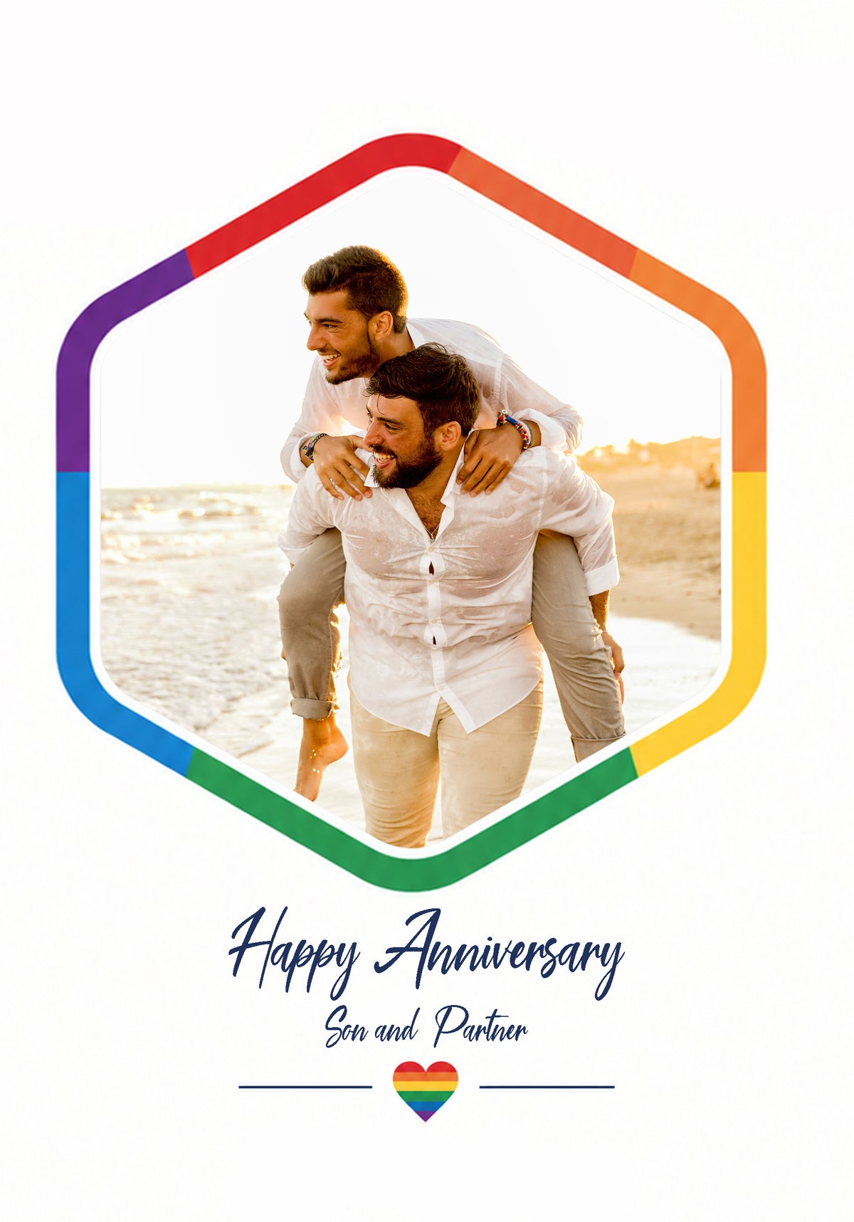 Rainbow Pride Hexagon Photo Upload Anniversary Card for Son