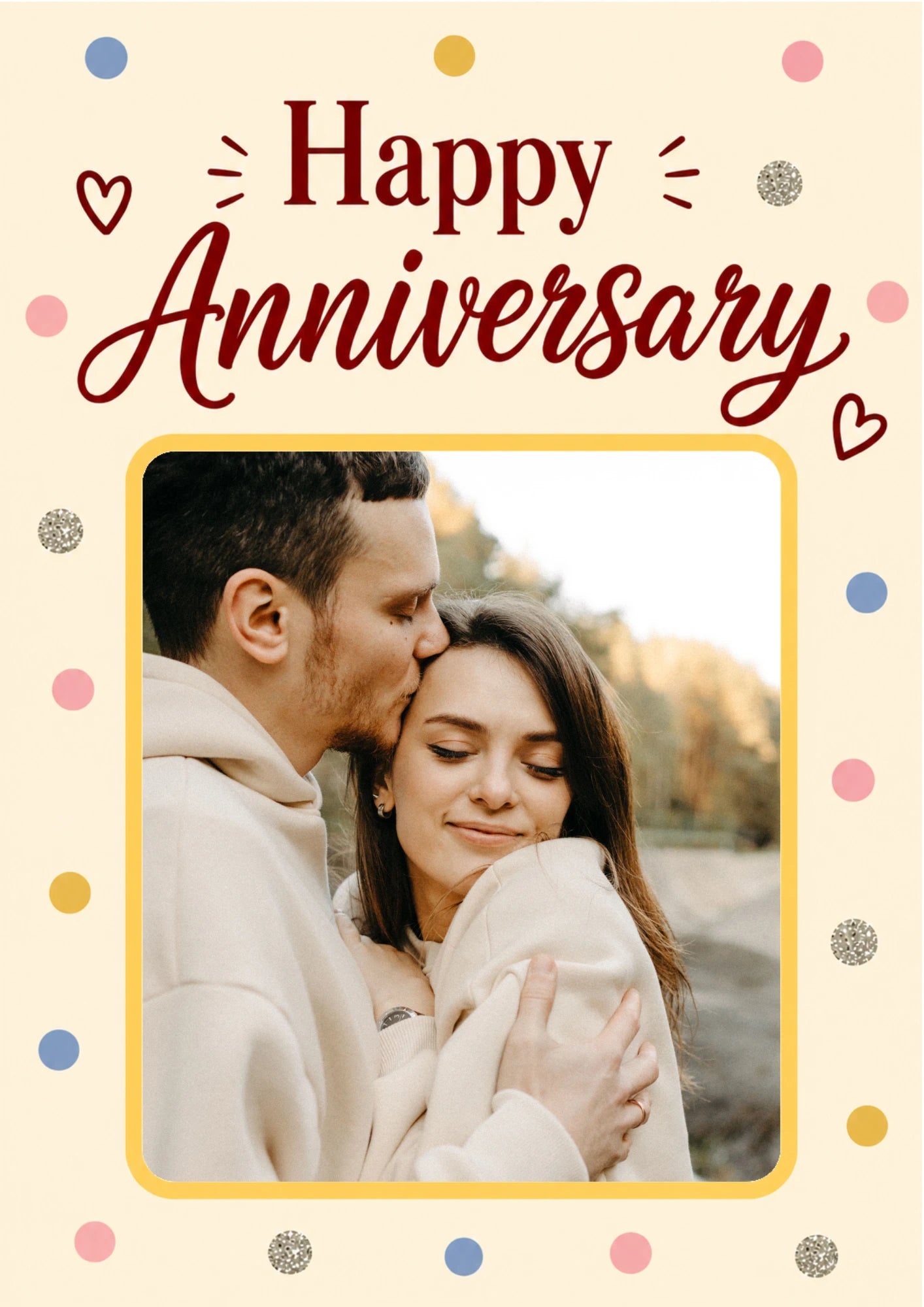 Colourful Confetti Hearts Photo Upload Anniversary Card