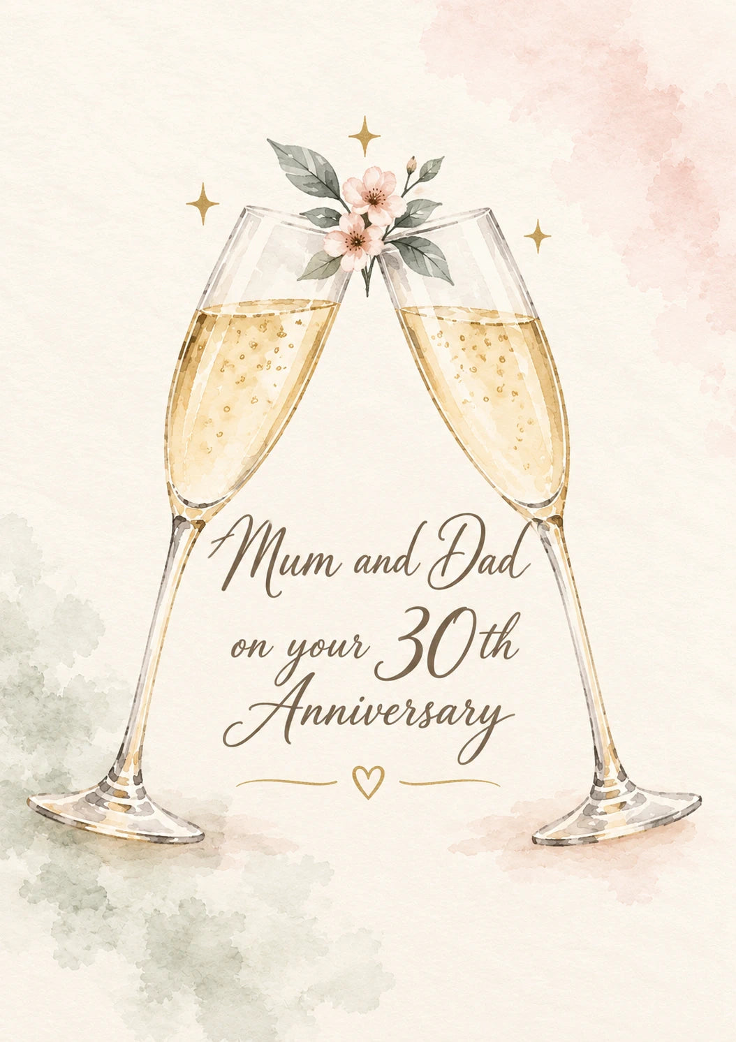 Champagne Toast Floral 30th Anniversary Card for Mum and Dad