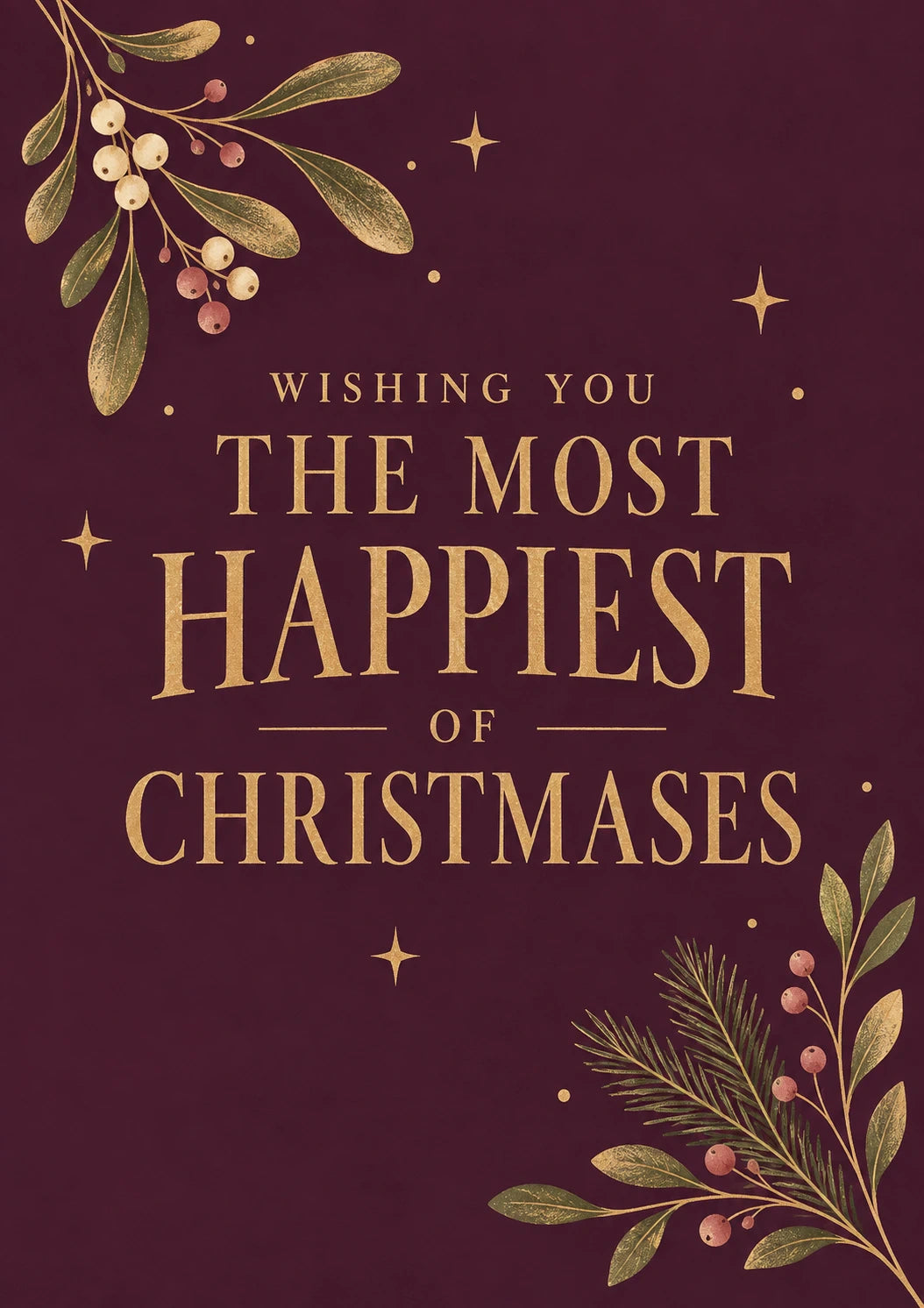 Burgundy Gold Botanical Christmas Wishes Birthday Card