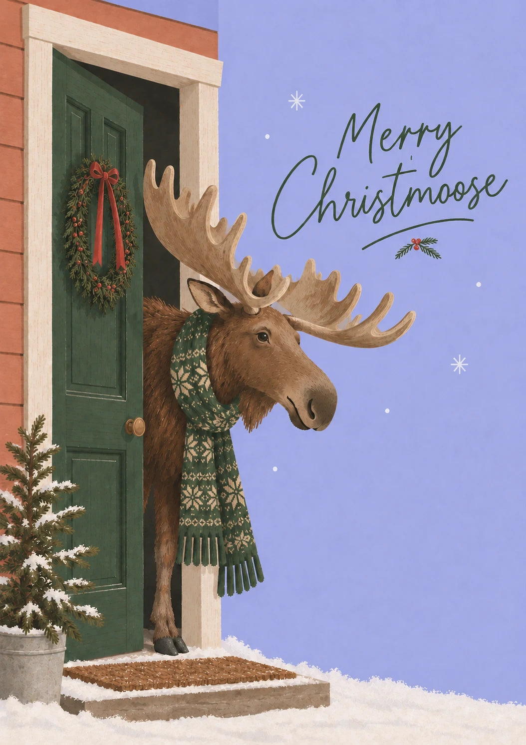 Funny Moose in Scarf Doorstep Christmas Card for Him