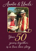 Load image into Gallery viewer, Auntie and Uncle Gold Hearts 1 Photo Upload 50th Anniversary Card
