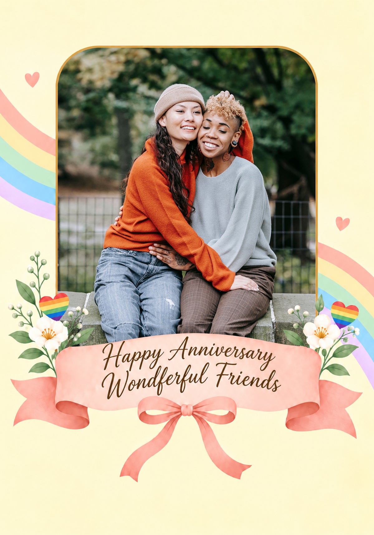Rainbow Floral Pride Photo Upload Anniversary Card