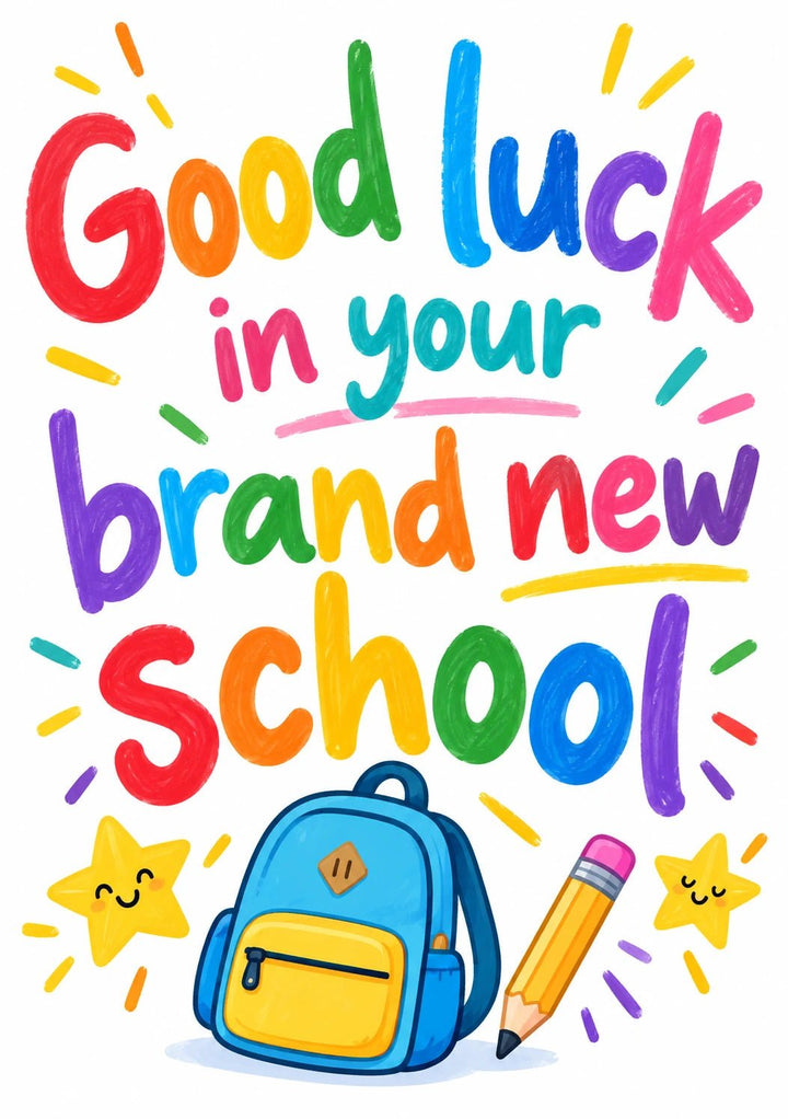 Colourful Rainbow Text Brand New School Back to School Card