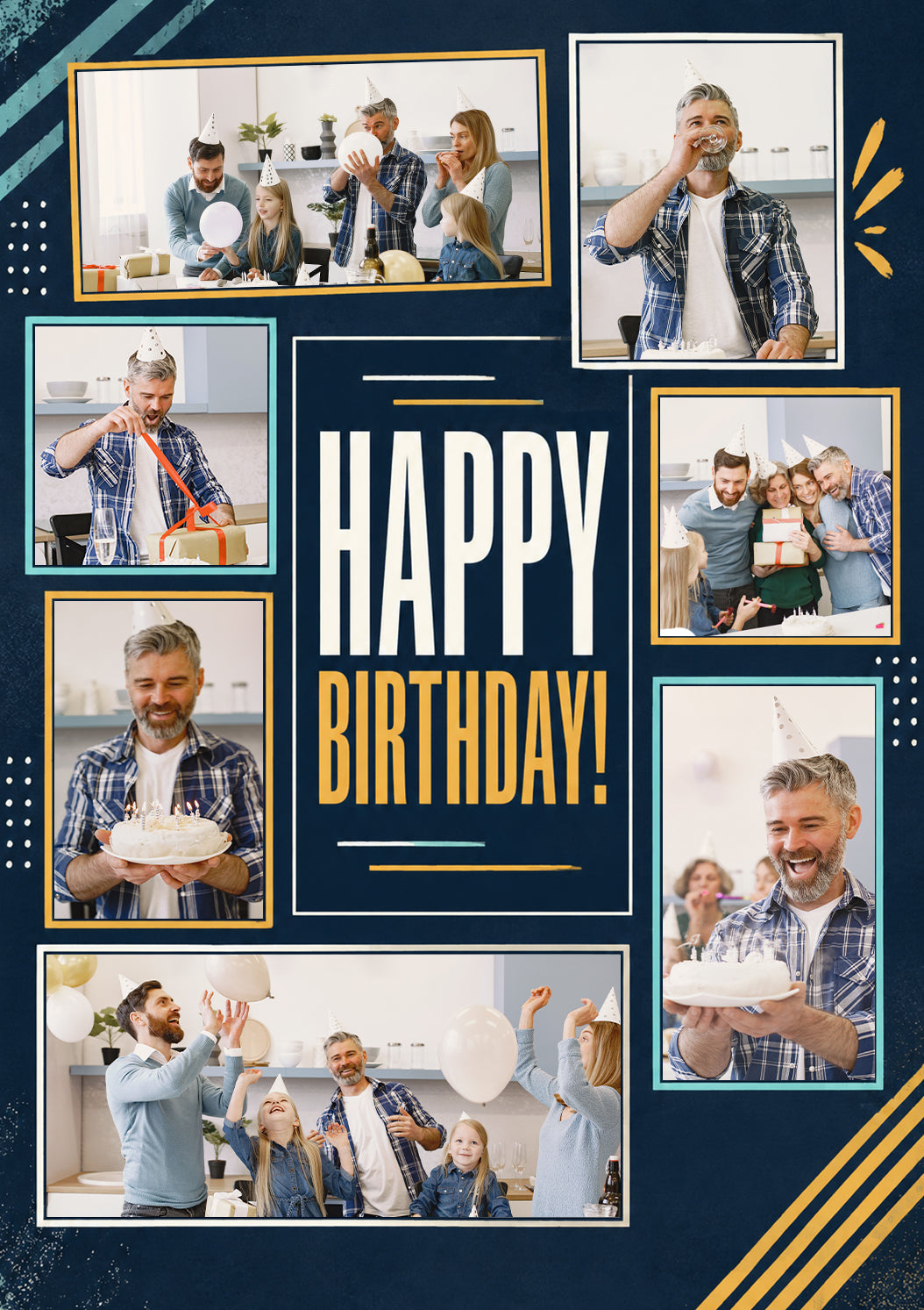 Navy Blue Multi Frame Photo Upload Birthday Card