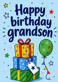 Load image into Gallery viewer, Stacked Gifts and Balloon Grandson Birthday Card for Him
