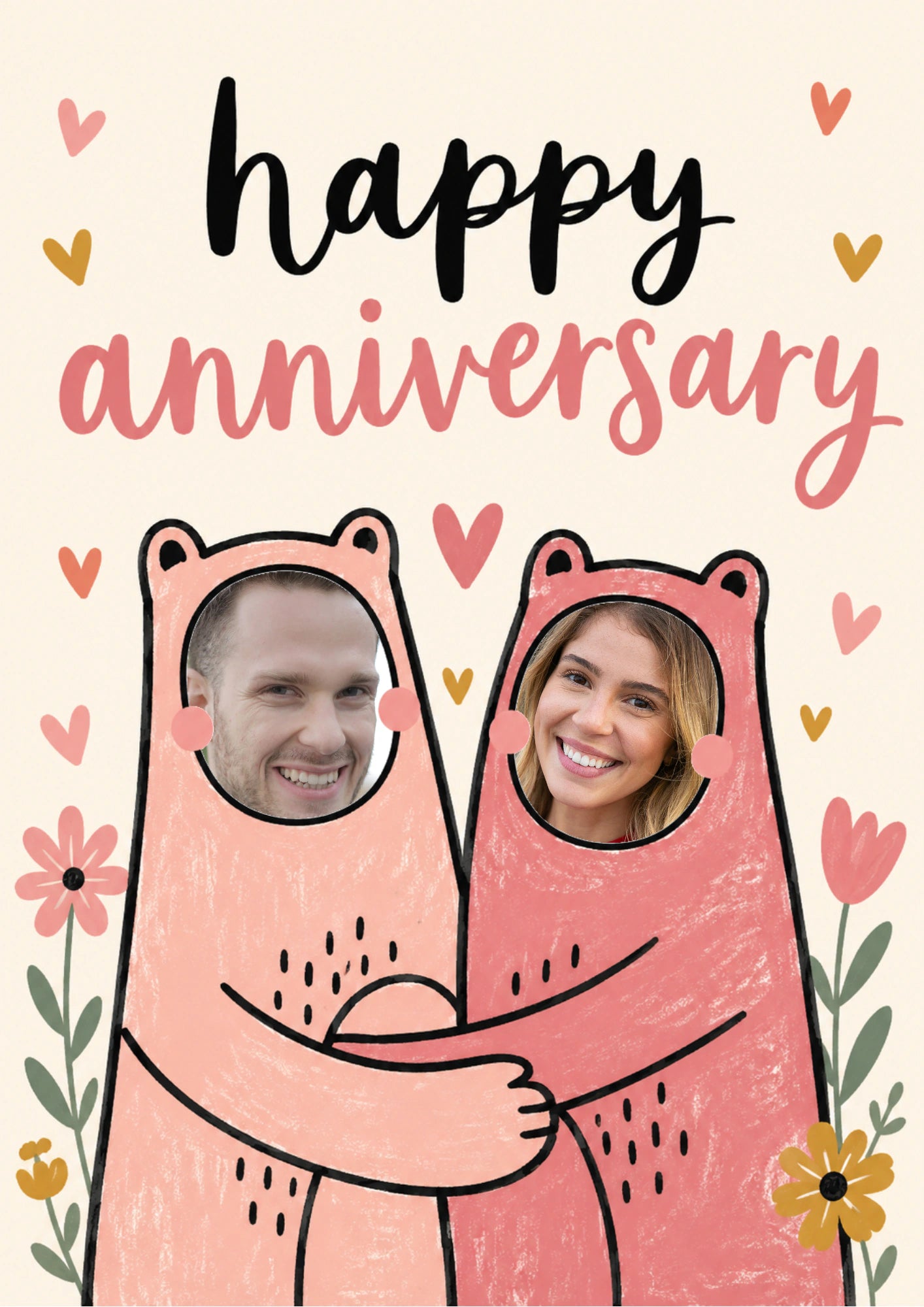 Cute Hugging Bears Photo Upload Anniversary Card
