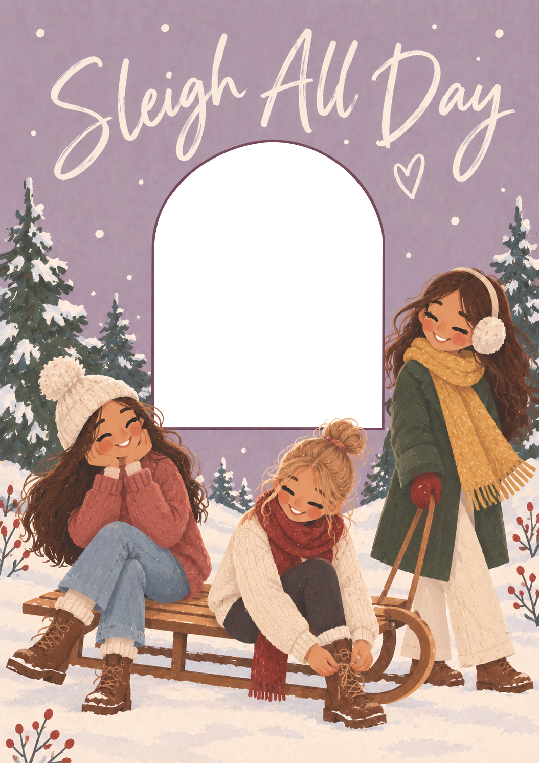 Sleigh All Day Illustrated Girls Christmas Card for Her