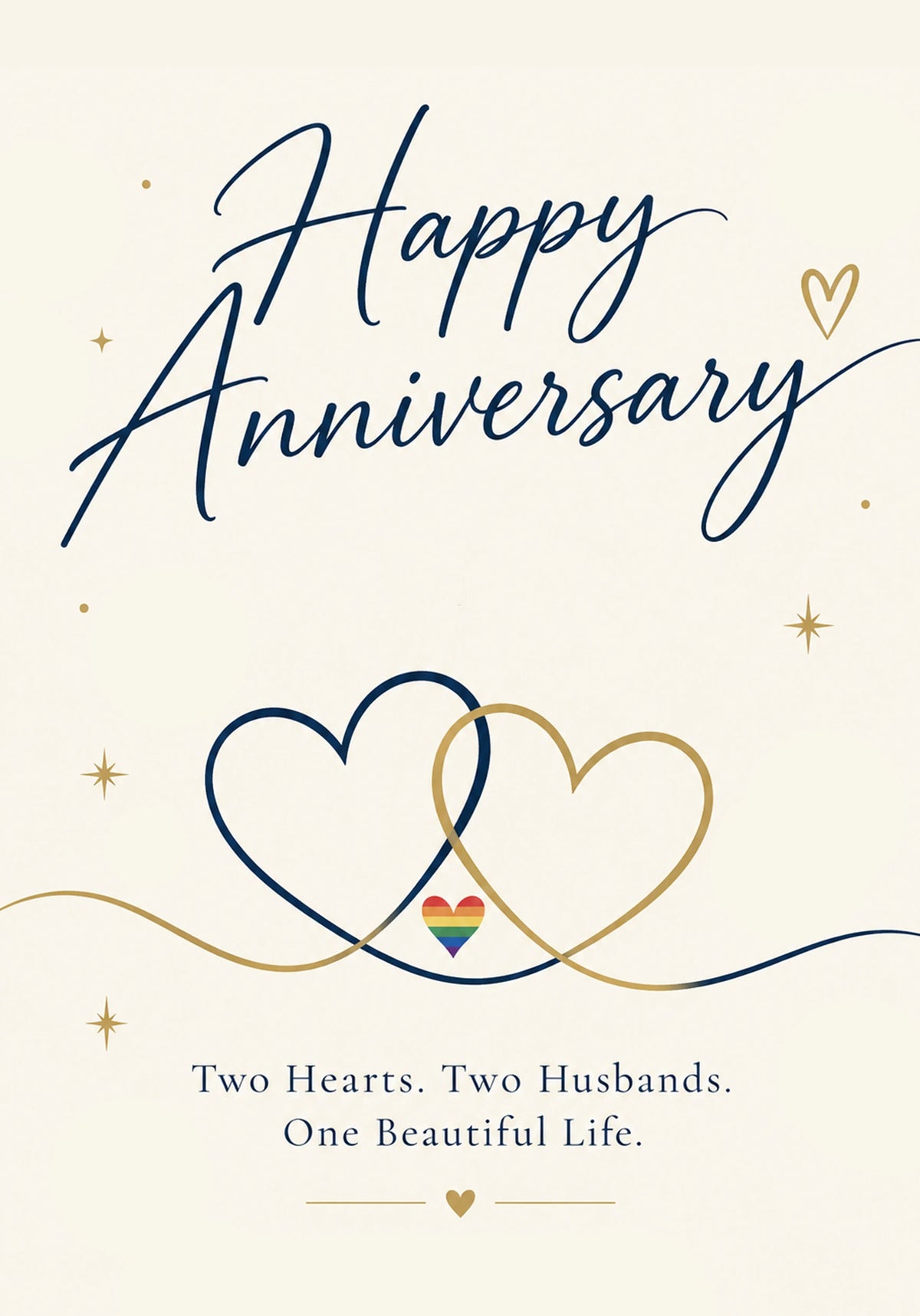Two Husbands Intertwined Hearts LGBTQ+ Anniversary Card