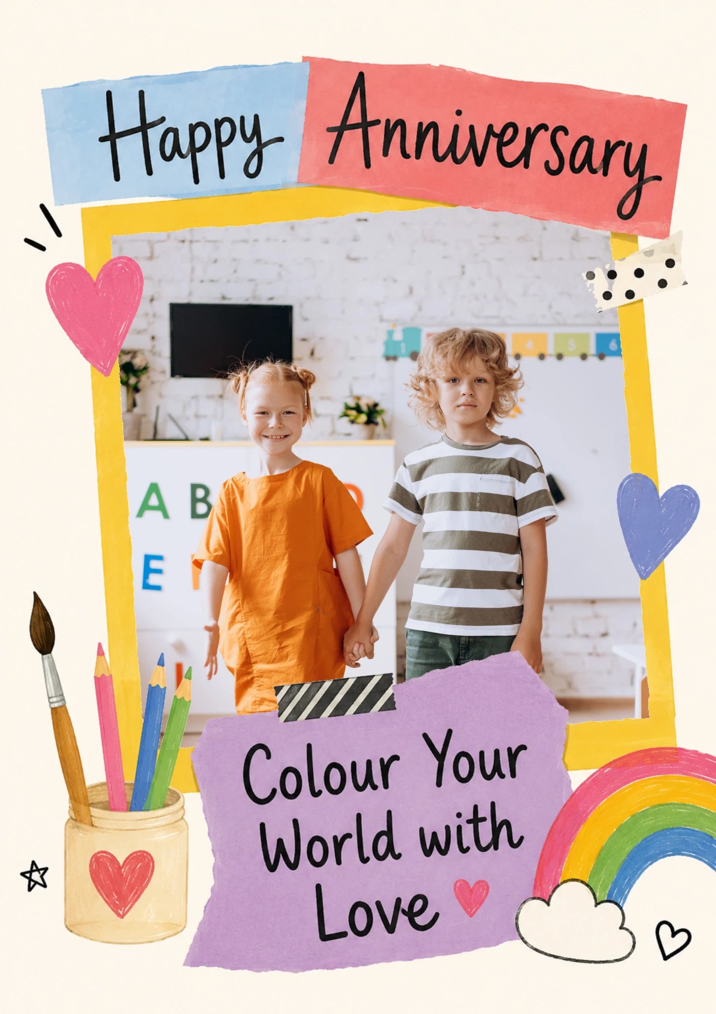 Colour Your World with Love Photo Upload Anniversary Card