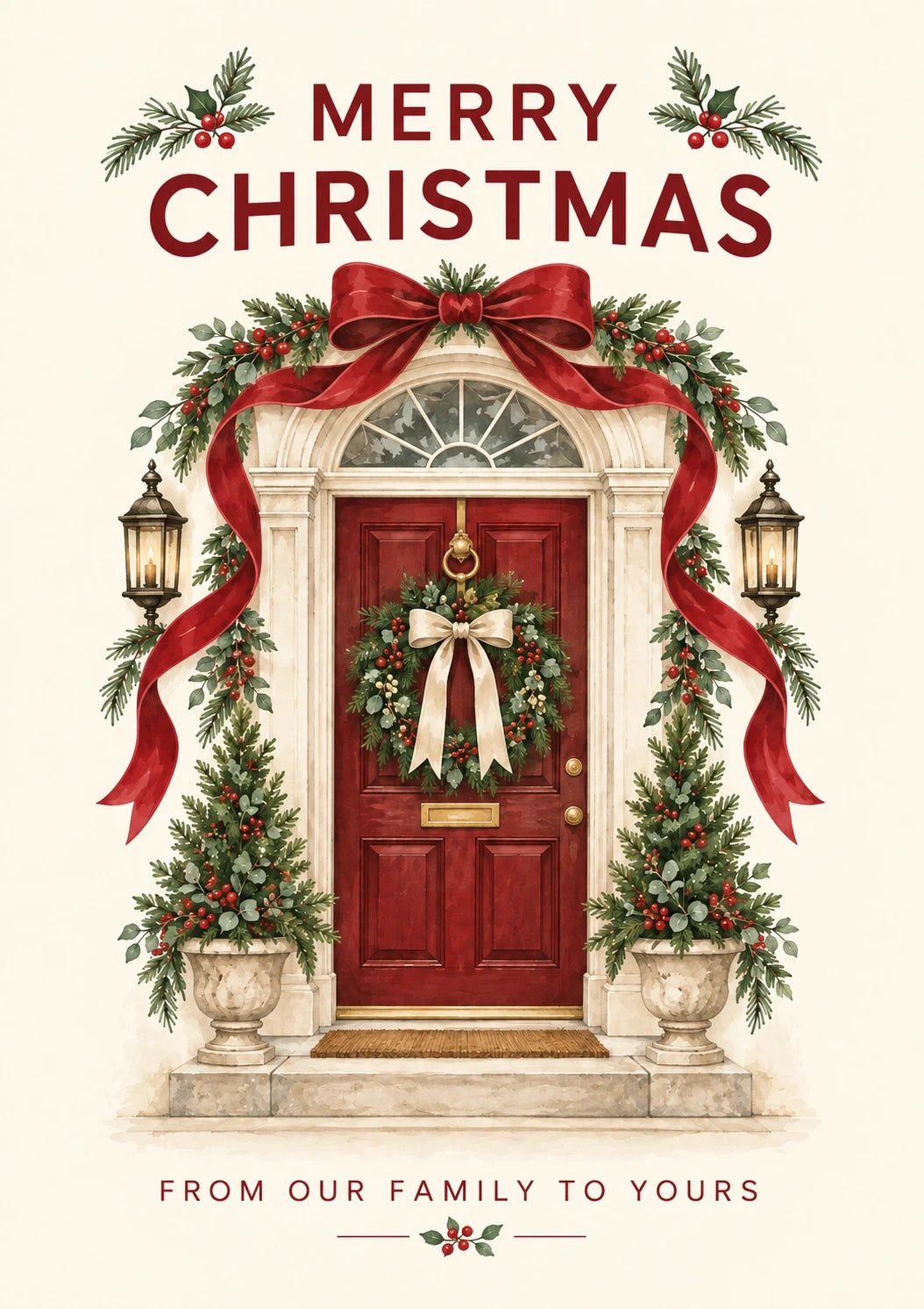 Classic Red Door Wreath Christmas Card for Her