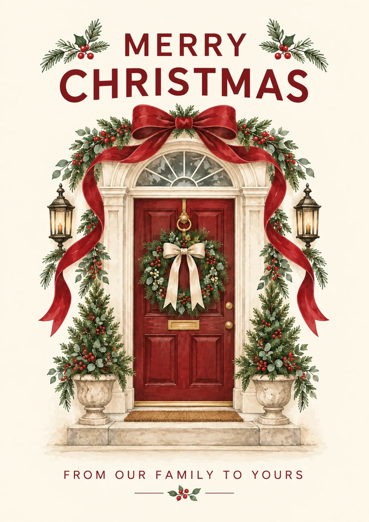 Classic Red Door Wreath Christmas Card for Her