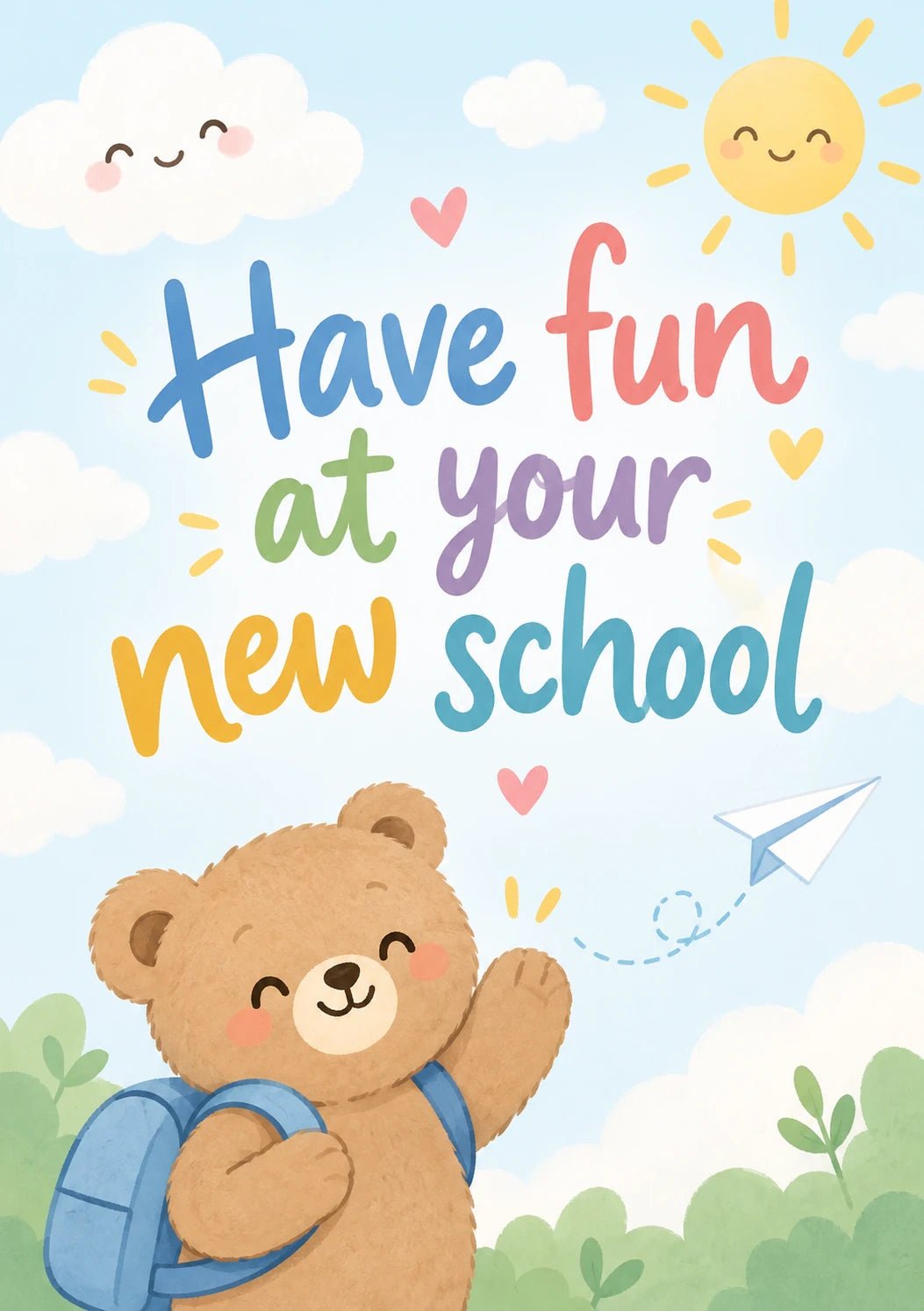 Cute Bear with Backpack New School Card
