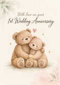 Load image into Gallery viewer, Cuddling Bears Watercolor 1st Wedding Anniversary Card
