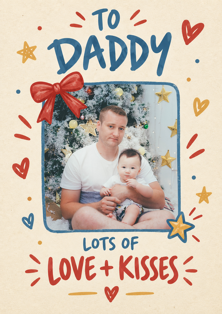 Love and Kisses Step Dad Photo Upload Christmas Card for Him