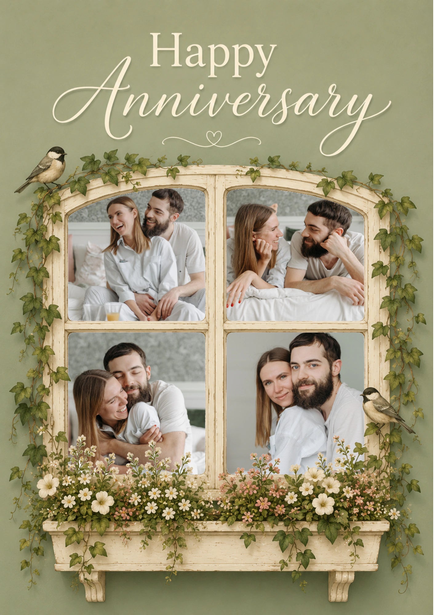 Ivy Window Floral Multi Photo Upload Anniversary Card