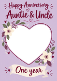 Load image into Gallery viewer, Floral Heart Frame Auntie & Uncle One Year Photo Upload Anniversary Card

